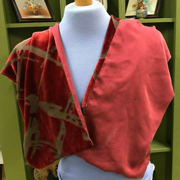 Burgundy Burnout Velvet Scarf with Silk Backing 10x59" Oblong Wrap Shawl - Picture 9 of 9